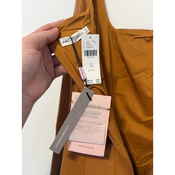 NWT Anthropologie Avec Les Filles Faux Brown Leather Seamed Swing Dress 1XL - Picture 9 of 12